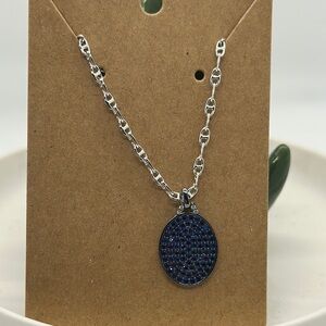 Elegant Rhodium and Blue Pendant Necklace No Bag No Tag never won